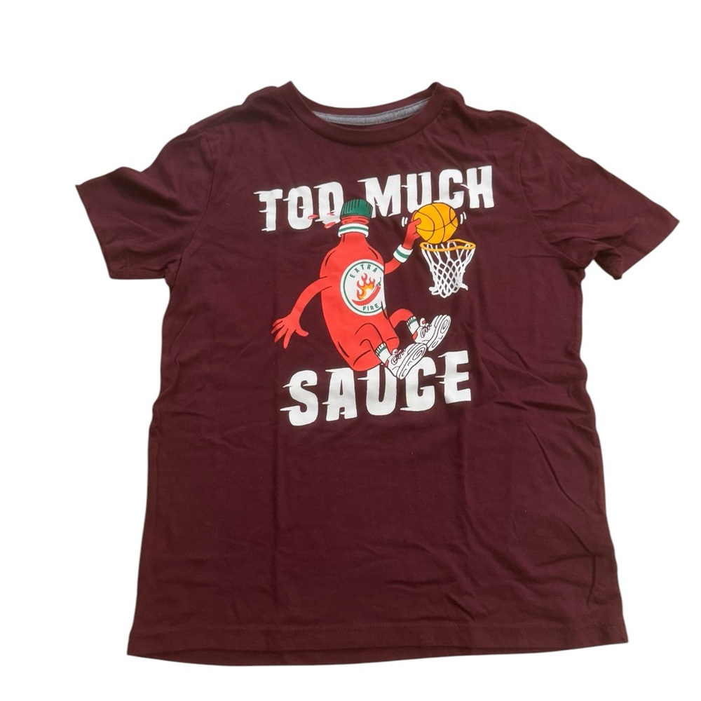 Old Navy | Burgundy Size L Large 10/12 Basketball Dunk “Too Much Sauce” Maroon - Picture 4 of 7